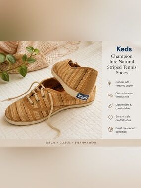 Keds Kids Champion Jute Striped Sneakers - Tan & Cream